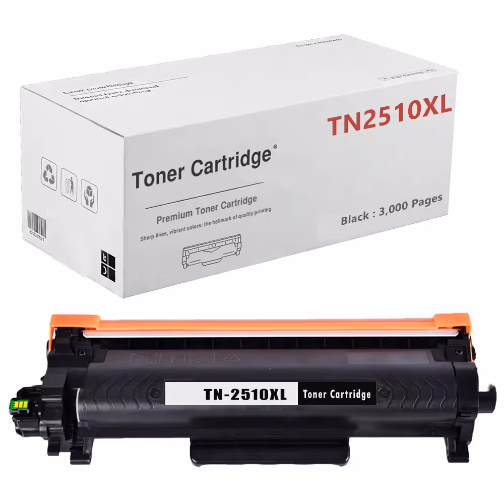 Brother TN-2510XL тонер 3000 стр. Black за HL-L/DCP-L/MFC-L Снимка на съвместима тонер касета Brother TN-2510XL, черна, до 3000 страници по ISO/IEC 19752 за HL-L, DCP-L и MFC-L принтери