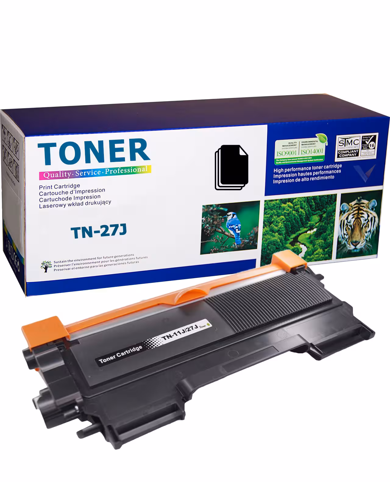 Brother TN-27J тонер, черен, стандартен капацитет за HL/DCP/MFC Снимка на съвместима тонер касета Brother TN-27J, черен тонер за монохромни принтери HL, DCP и MFC, стандартен капацитет