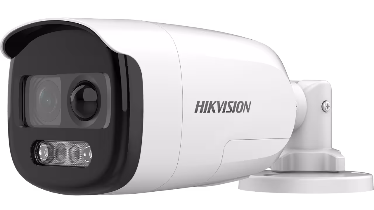 HikVision 2MP DS-2CE12DF3T-PIRXOS 2.8mm, ColorVu bullet камера с PIR, сирена и аудио HikVision DS-2CE12DF3T-PIRXOS 2MP 2.8mm, камера с PIR детекция и активна сирена за отблъскване на нарушители