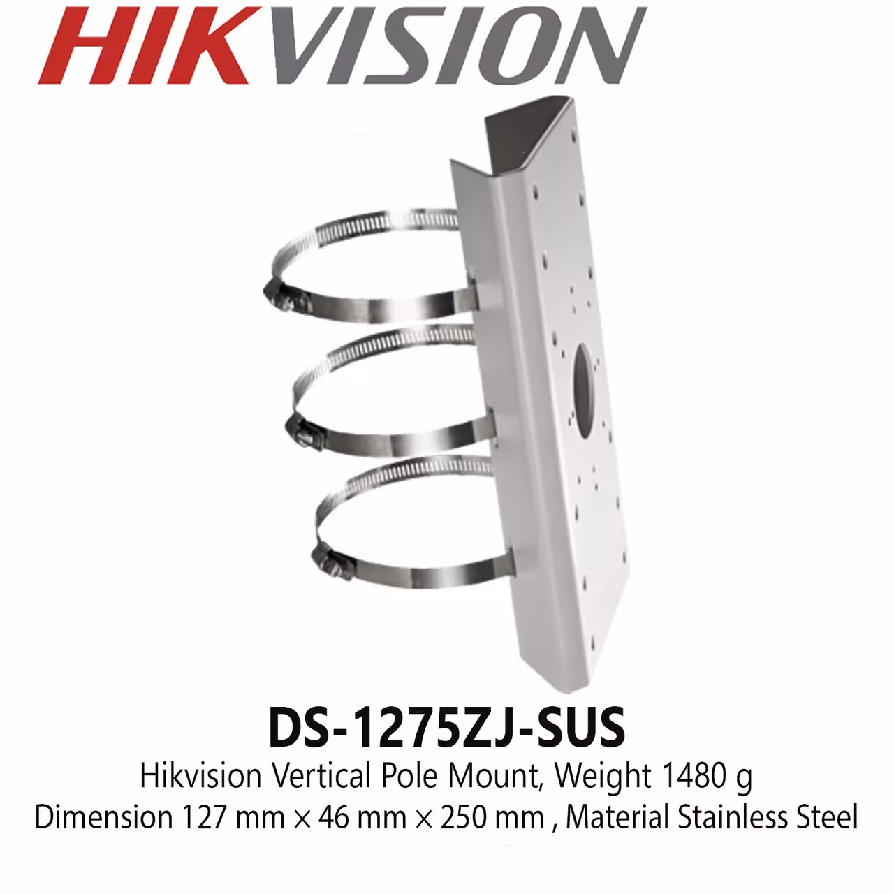 Hikvision DS-1275ZJ-SUS, стойка за монтаж на камера върху стълб Hikvision DS-1275ZJ-SUS скоба за стълб, аксесоар за камера за стабилен монтаж на паркинг и двор