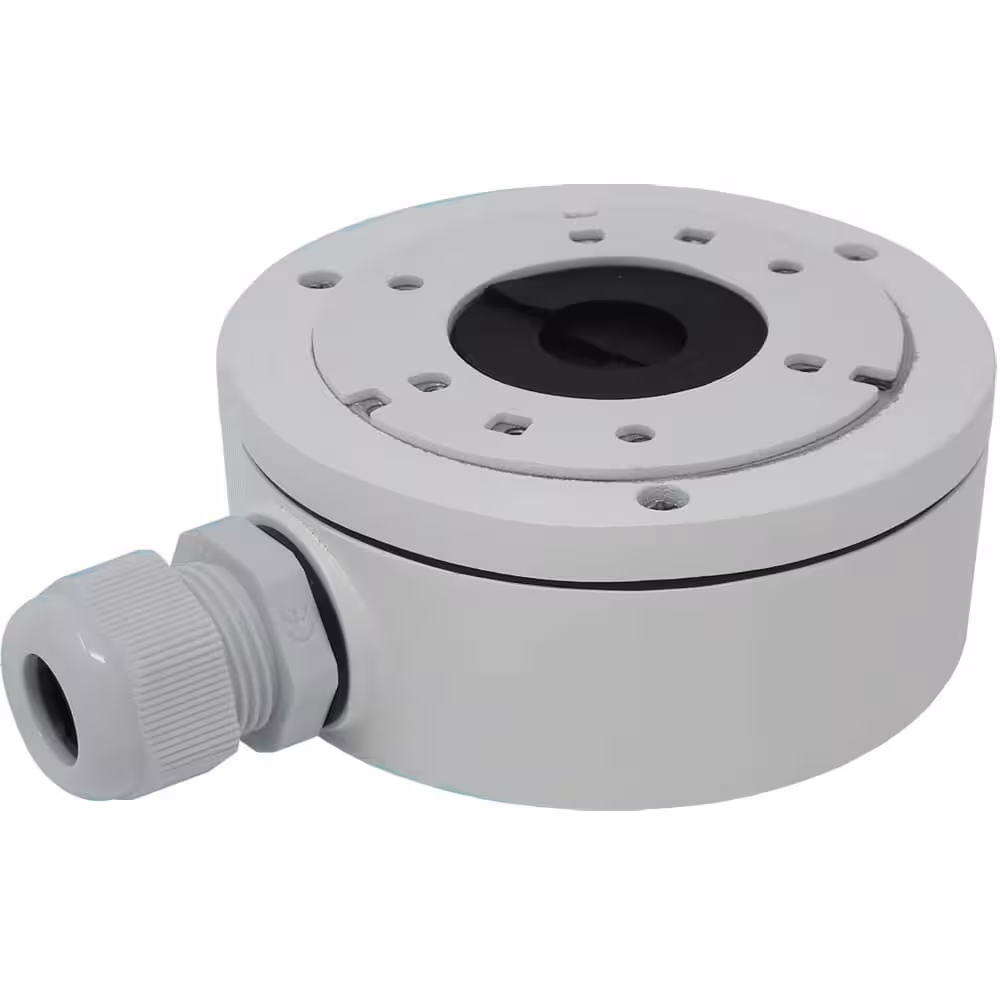 Hikvision DS-1280ZJ-XS монтажна основа, алуминий, Ø100 мм, товароносимост 4.5 kg Монтажна основа Hikvision DS-1280ZJ-XS, алуминиева junction box Ø100 мм за мини bullet и турет камери, бял цвят