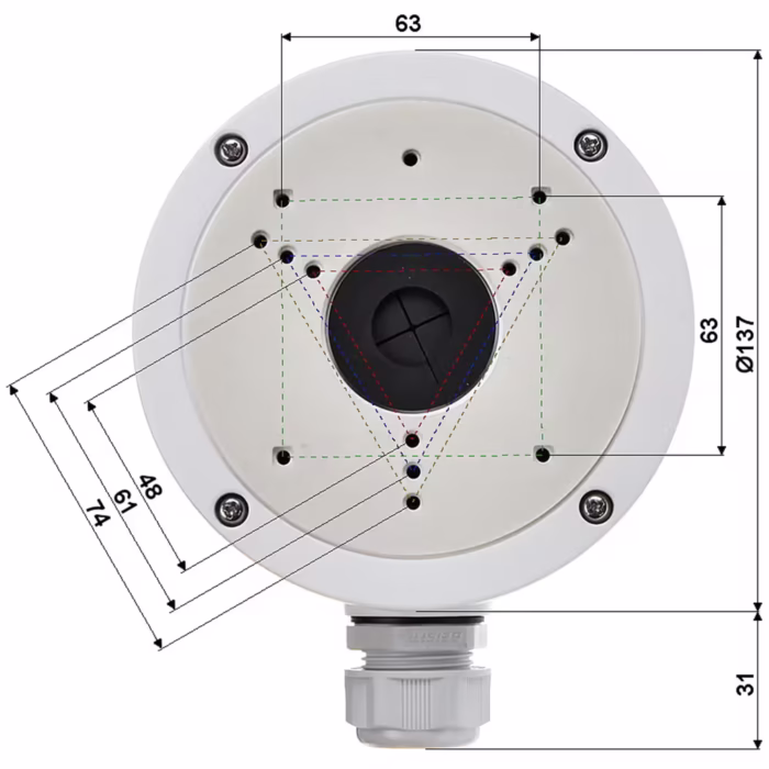 Монтажна основа Hikvision DS-1280ZJ-XS, алуминиева junction box Ø100 мм за мини bullet и турет камери, бял цвят