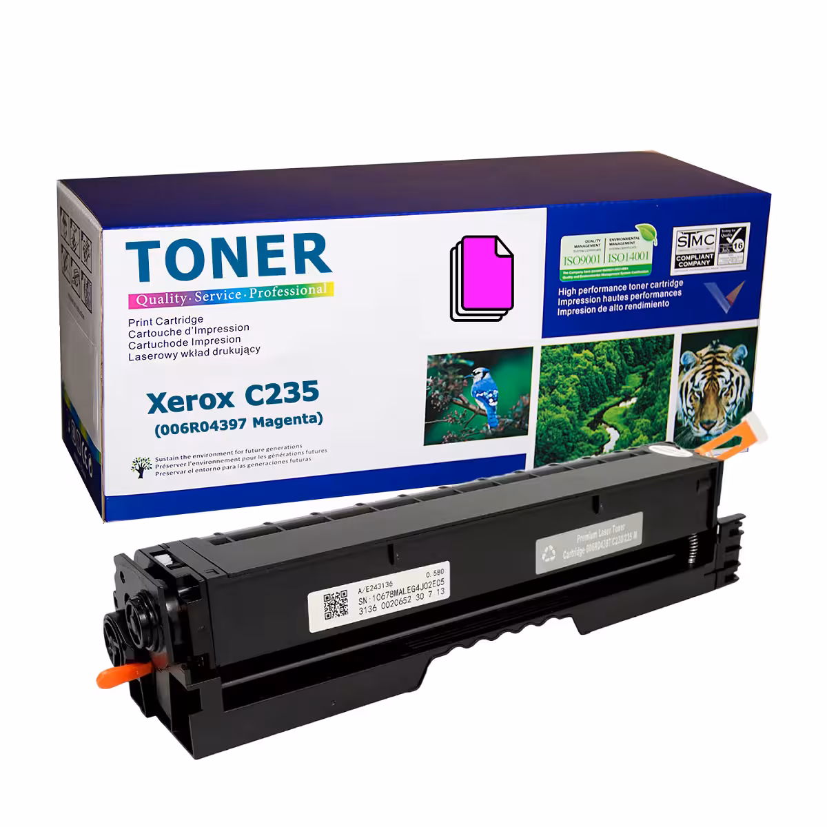 Xerox C235 006R04397 съвместим тонер Magenta 2500 страници Xerox C235 006R04397 съвместим Magenta тонер за наситен и равномерен цветен печат