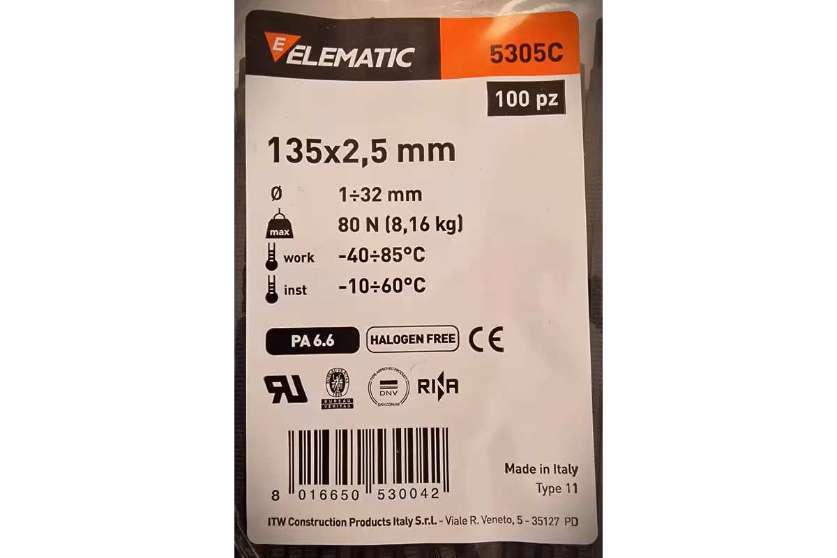 Кабелни връзки 135х2.5 ELEMATIC cable ties elematic 135x2.5mm Кабелни връзки 135х2.5 ELEMATIC - ЧЕРНИ 5305C