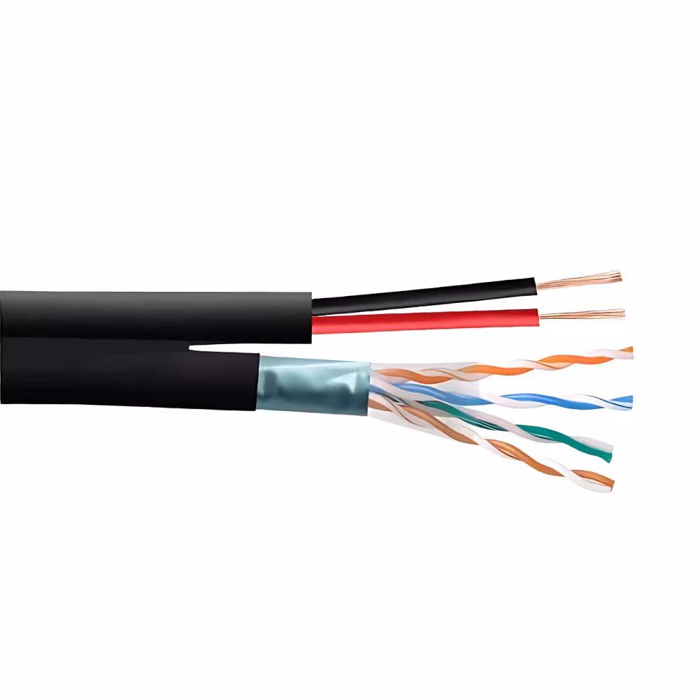 FTP Cat5e Cu + 2x1.00mm CU комбиниран кабел за мрежова връзка и захранване