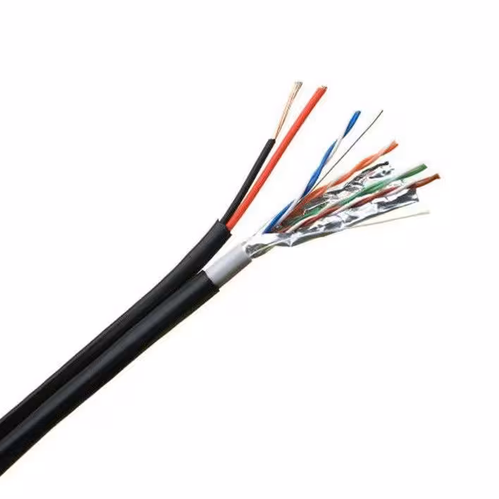 FTP Cat5e 24AWG Cu + 2x0,75mm CU комбиниран кабел за мрежа и захранване