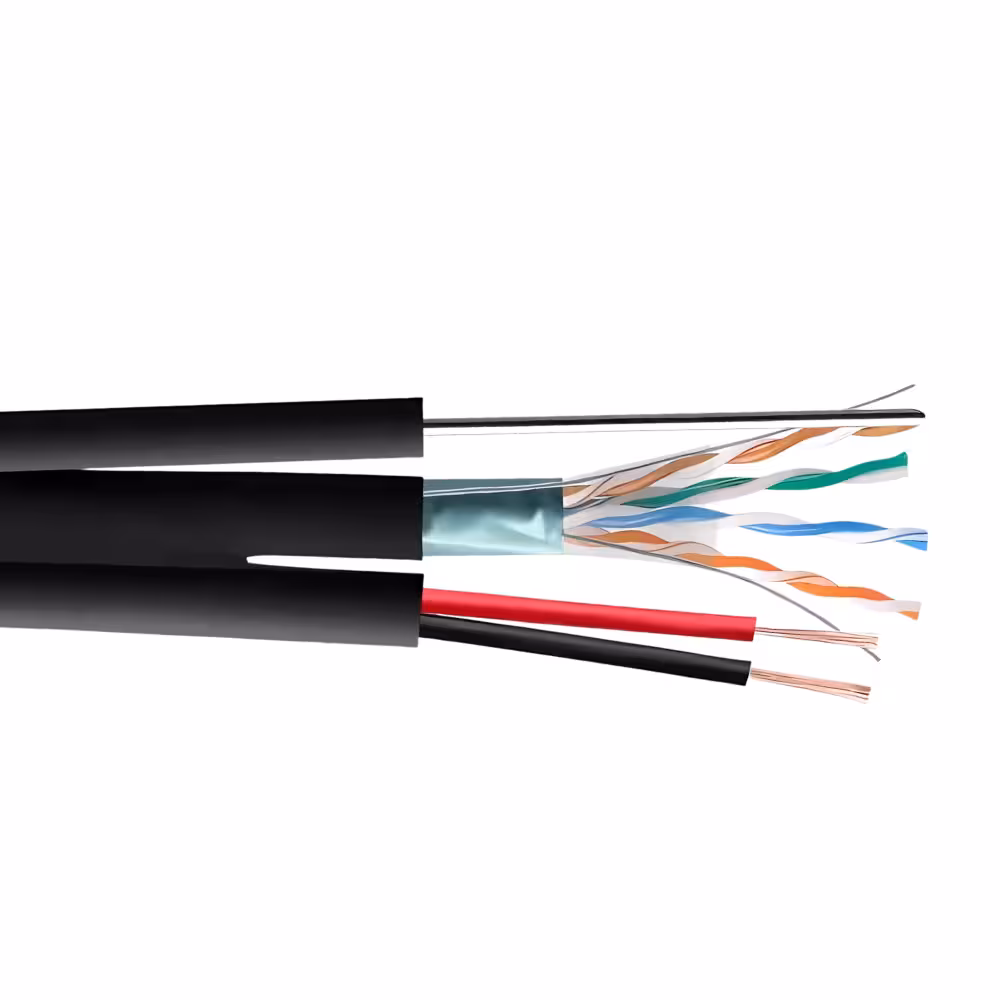FTP/M Cat5e 24AWG Cu + 2x0,75mm CCA захранващи проводници мрежов кабел с екранировка за данни и захранване в едно трасе, FTP/M Cat5e Cu 2x0.50mm CU