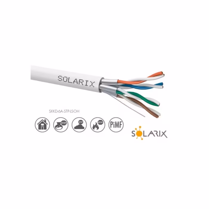 Кабел U/FTP Cat6A Dca LSZH Solarix за сървърни шкафове, офиси и високоскоростни мрежови трасета