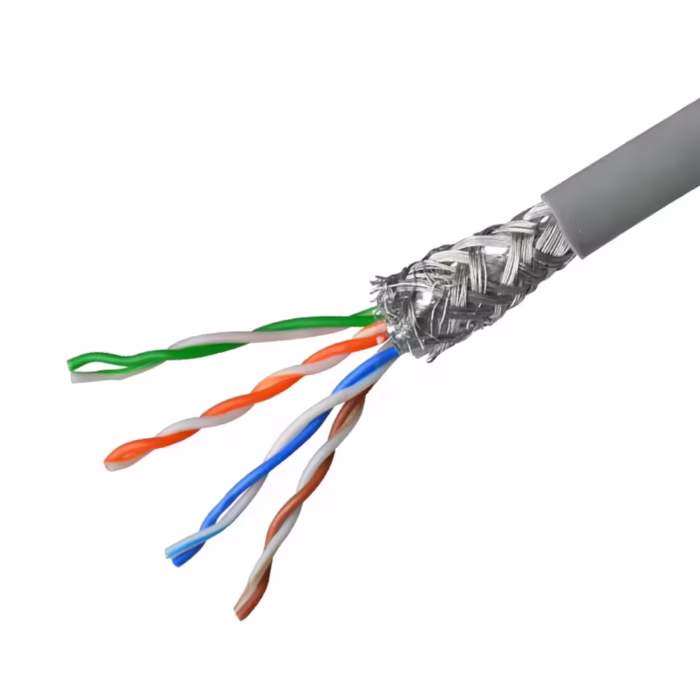 SFTP Cat.5e 24AWG CU екраниран мрежов кабел - двойно екраниране фолио и оплетка, масивна мед, за гигабит и PoE