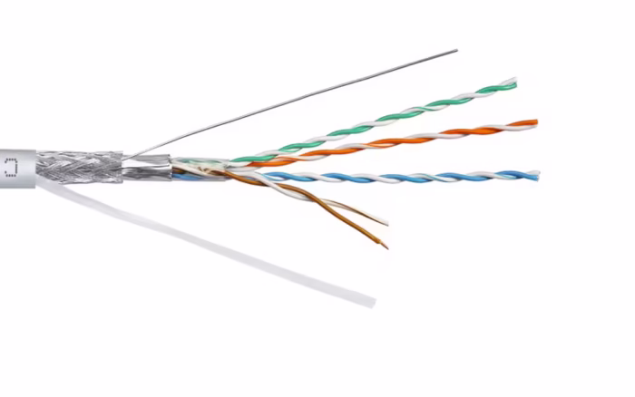 SFTP Cat.5e 24AWG CU екраниран мрежов кабел - двойно екраниране фолио и оплетка, масивна мед, за гигабит и PoE