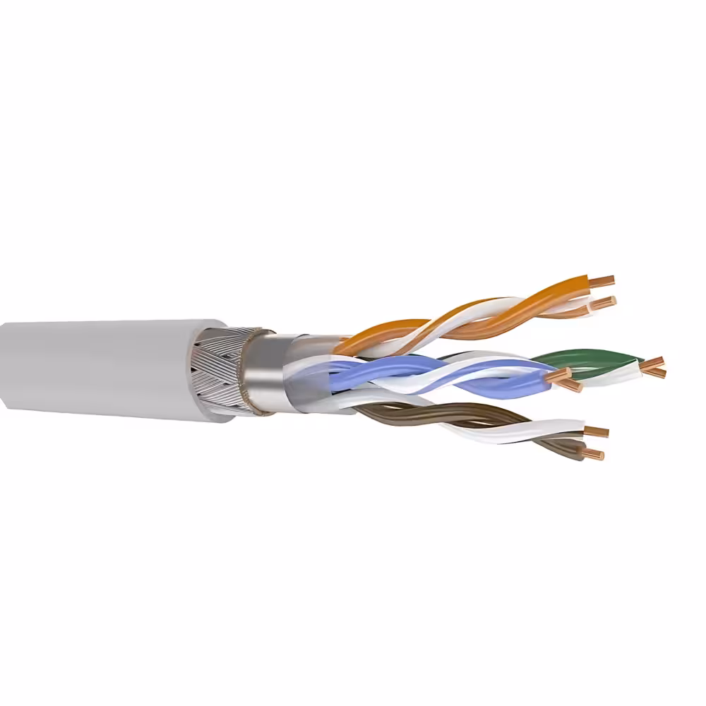 SFTP Cat.5e 24AWG CU - двойно екраниран меден кабел за гигабит и PoE SFTP Cat.5e 24AWG CU екраниран мрежов кабел - двойно екраниране фолио и оплетка, масивна мед, за гигабит и PoE