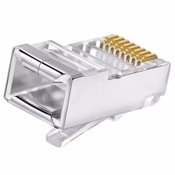 RJ45 Cat5e екраниран конектор за FTP мрежов кабел и сигурно свързване към рутер, суич или patch panel