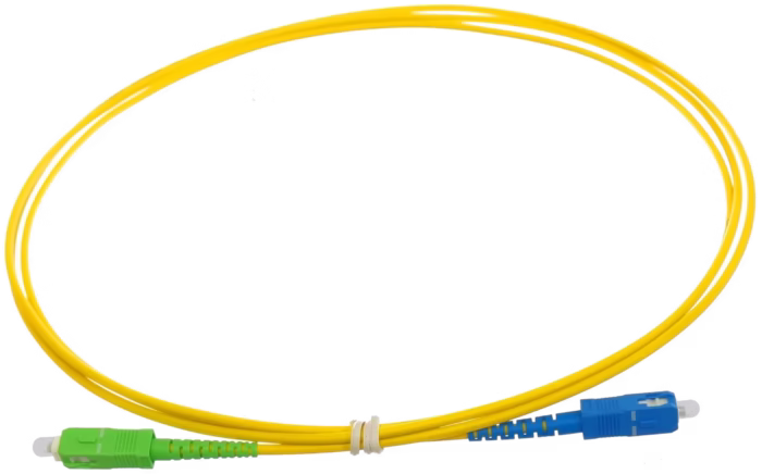 Оптичен patch cord SC/UPC към SC/APC 2 m, едномодов OS2 9/125 μm, жълт кабел със син и зелен конектор