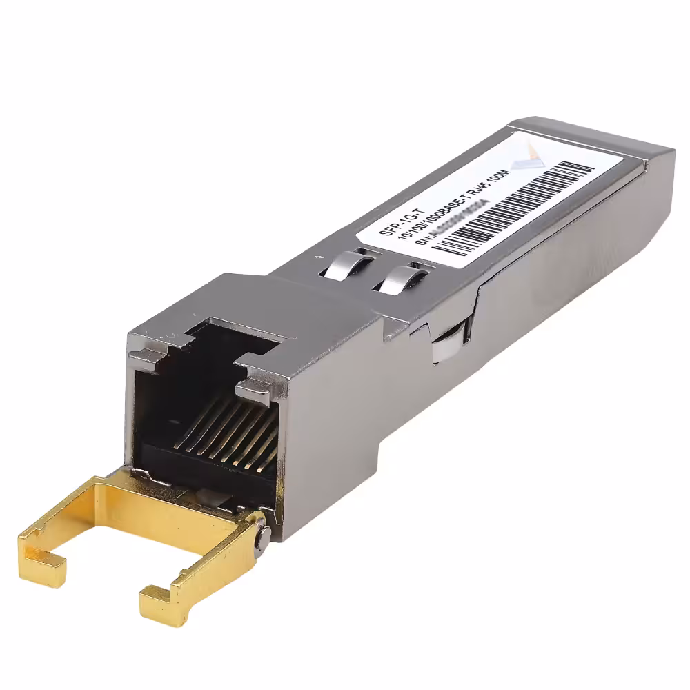 SFP-RJ45 10/100/1000 MB/s – Gigabit трансивър модул за оптични и медни мрежи SFP модул 10/100/1000 MB/s към RJ45 Gigabit трансивър