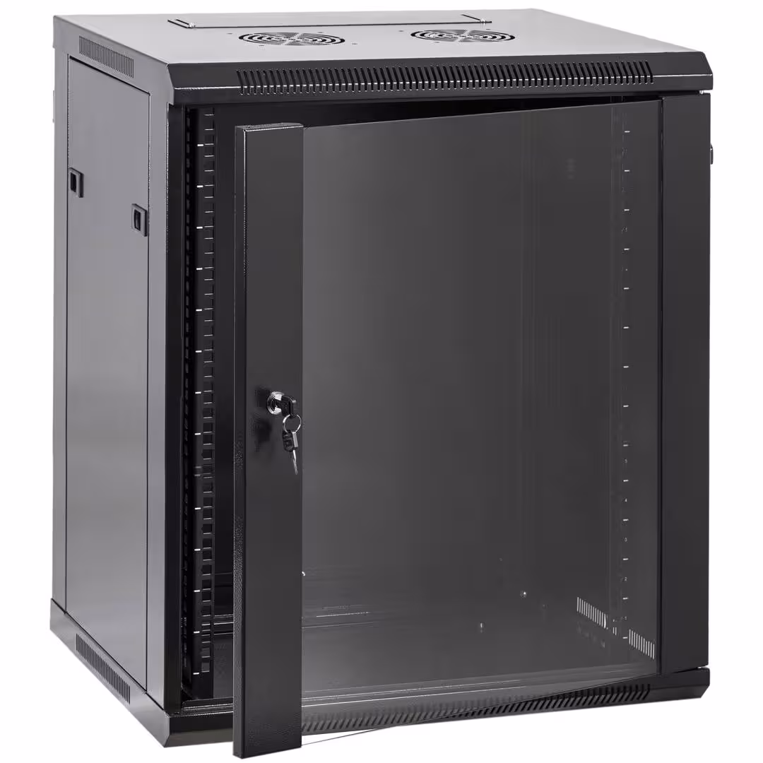 Шкаф 15U 600x450 стоящ подов 19 инчов rack шкаф за мрежово и CCTV оборудване Шкаф 15U 600x450 стоящ комуникационен шкаф за обекти с повече оборудване и нужда от стабилна основа