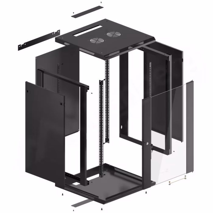 Шкаф 18U 600x600 стоящ комуникационен шкаф за суичове, пач панели, ODF панели и рекордери