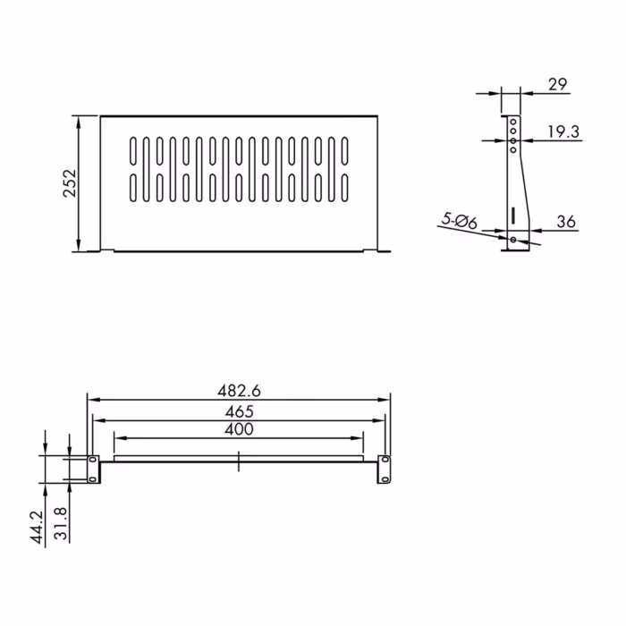 РАФТ за RACK 250mm практичен shelf за комуникационен шкаф, сървърна зона и техническо помещение