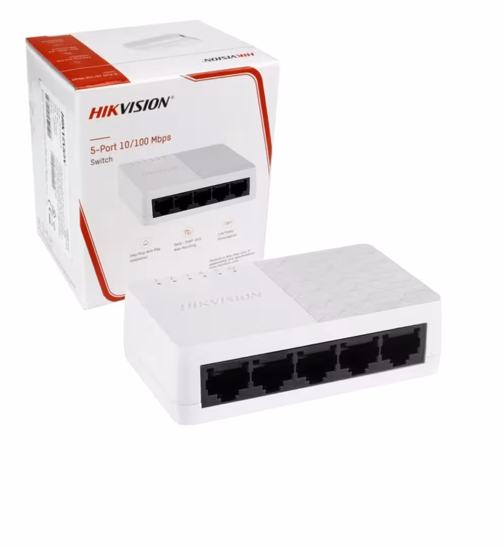 Hikvision DS-3E0105D-O Switch - 5 портов LAN суич за надеждна връзка Hikvision DS-3E0105D-O Switch 5 портов мрежов суич за камери и LAN устройства