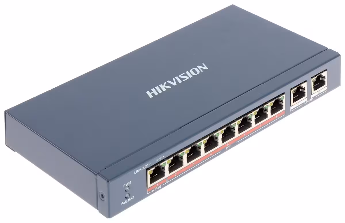 HikVision DS-3E0310HP-E(C) 10 портов Hi-PoE суич с 2 гигабитови uplink порта HikVision DS-3E0310HP-E(C) Hi-PoE мрежов суич за IP камери с до 90W на един порт