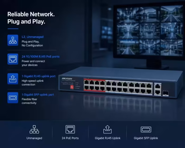 HikVision DS-3E0326P-E/M(C) switch за NVR инсталации с повече IP камери и подредено окабеляване