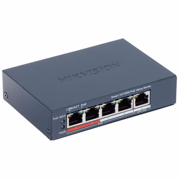 HikVision DS-3E1105P-EI/MV2 4 PoE компактно решение за NVR, офис, магазин или входна зона