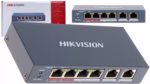 PoE суич Hikvision DS-3E0106HP-E с 4 PoE порта и 2 uplink порта, метален корпус без вентилатор, за камери и NVR