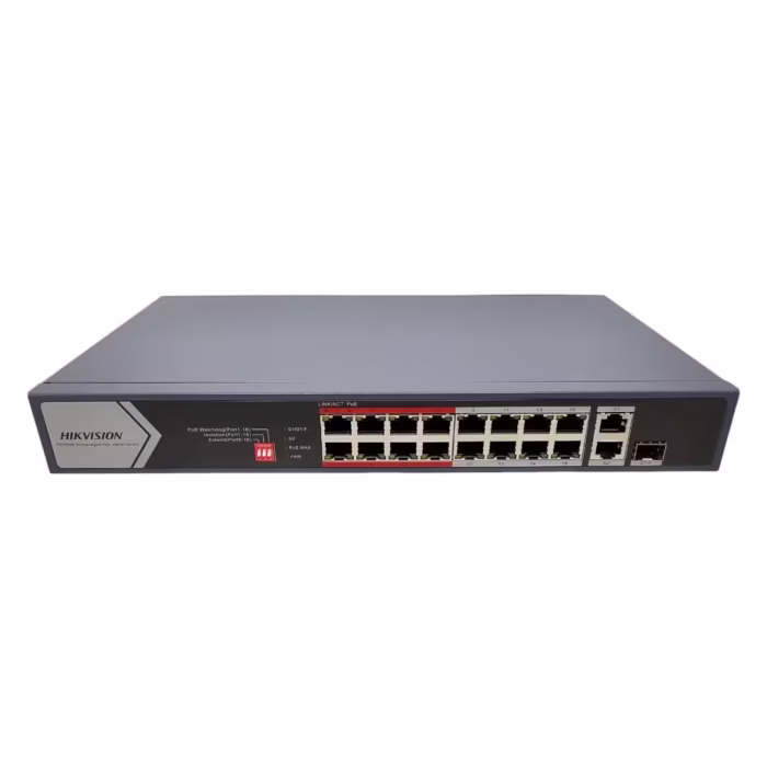 Hikvision DS-3E0318P-E/M(C) PoE суич с 16 PoE порта и 2 uplink порта за IP видеонаблюдение
