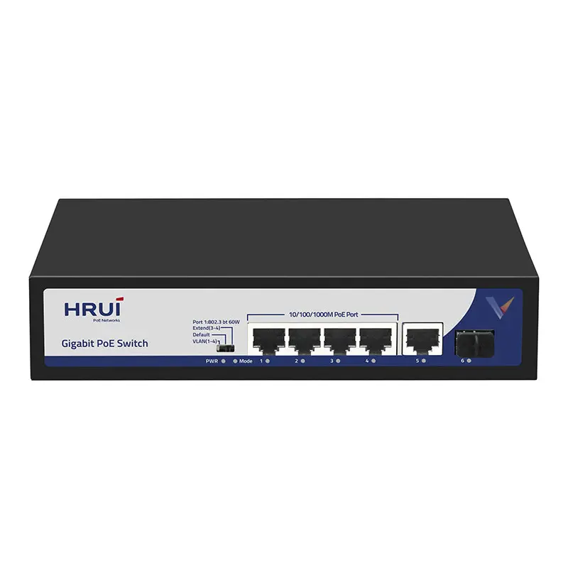 Hrui HR901-AXG-411NS-65 PoE суич с 4 PoE порта и 1 гигабитов uplink порт Hrui HR901-AXG-411NS-65 PoE комутатор с 4 PoE порта и гигабитов uplink