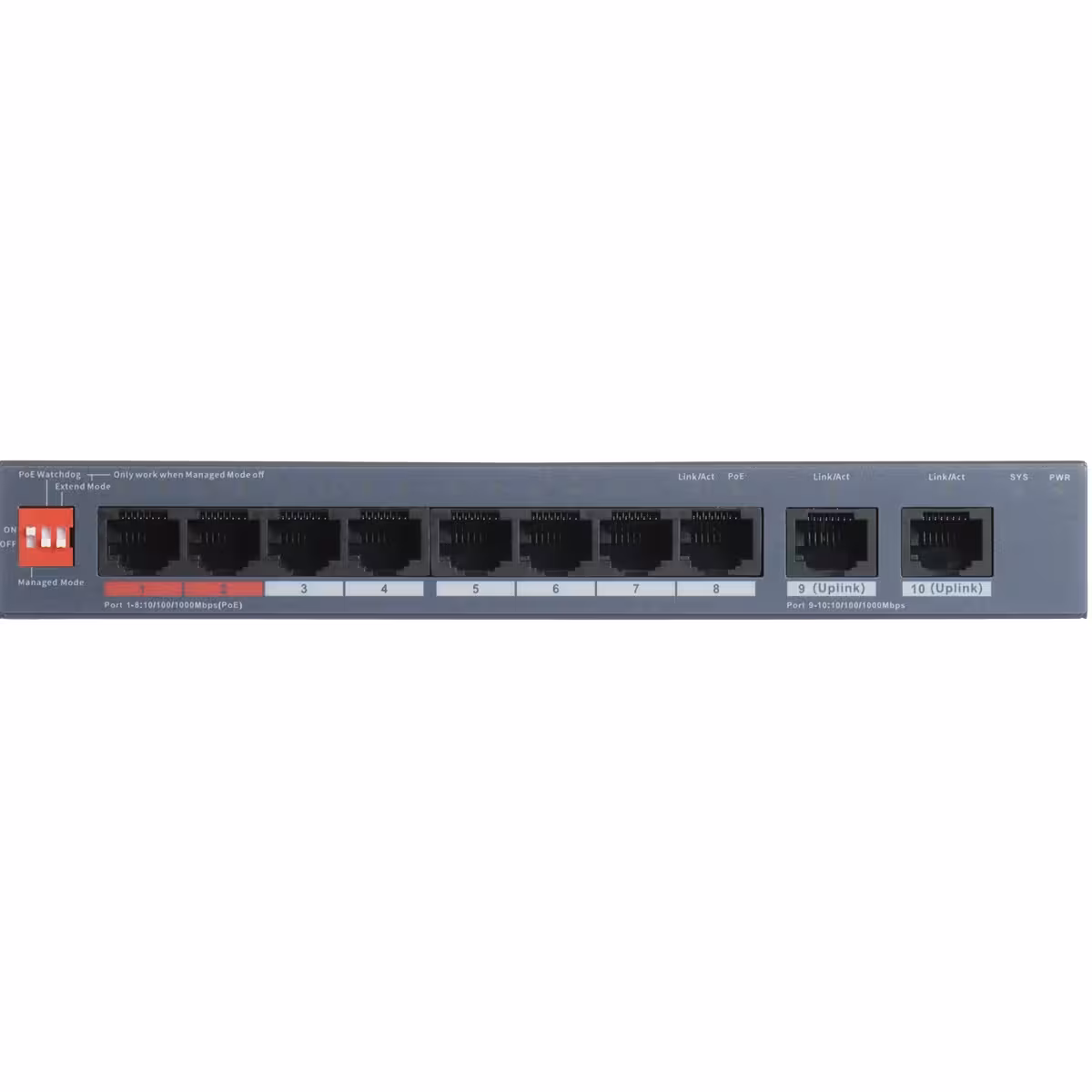 DAHUA CS4010-8GT-60 PoE суич с 8 Gigabit PoE порта и 60 W бюджет DAHUA CS4010-8GT-60 PoE мрежов комутатор с 8 Gigabit PoE порта за IP камери и 2 Gigabit uplink порта
