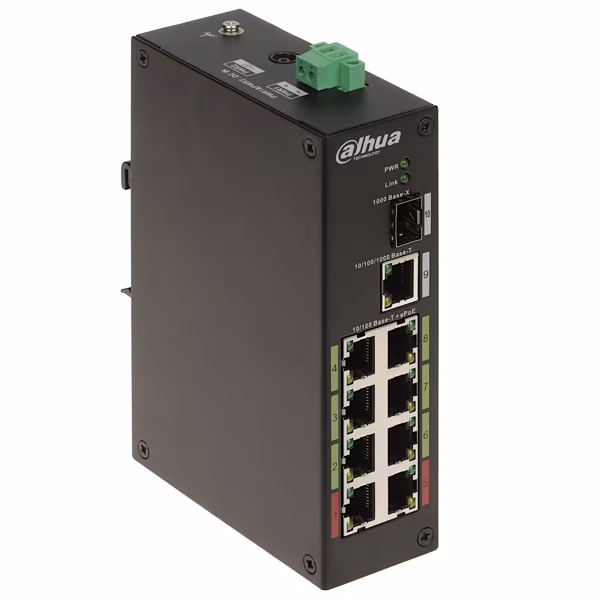 DAHUA LR2110-8ET-120 8-портов ePoE суич с 120 W PoE бюджет и обхват до 800 м DAHUA LR2110-8ET-120 8-портов PoE суич с общ бюджет 120 W и до 90 W мощност на избрани портове
