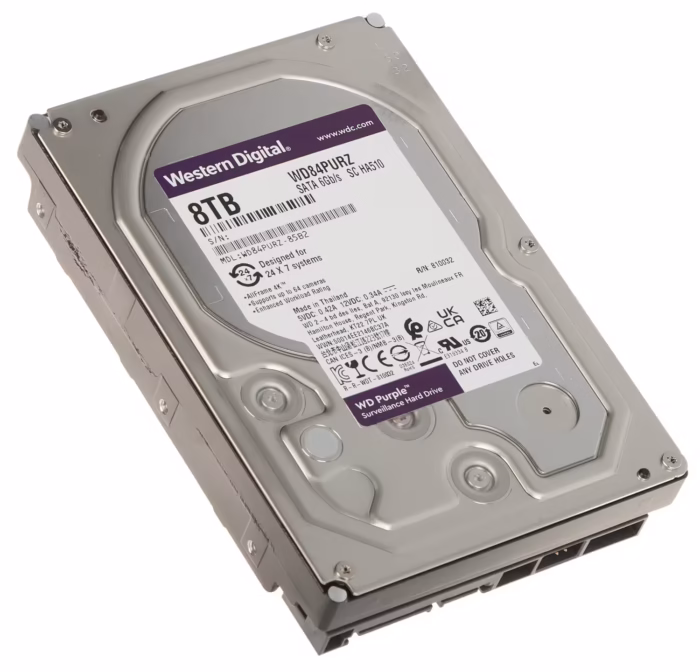 Твърд диск Western Digital Purple 8TB WD84PURZ, 3.5", SATA 6 Gb/s за 24/7 видеонаблюдение