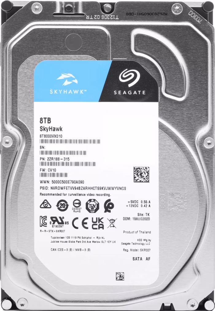 Seagate SkyHawk 8TB ST8000VX010 HDD за DVR и NVR системи с надежден непрекъснат запис
