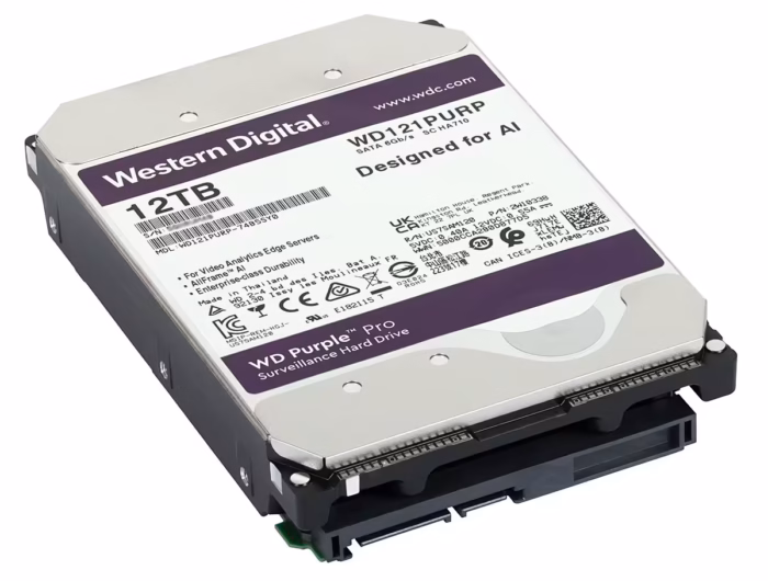Western Digital 12TB WD121PURP диск за камери и видеорекордери с оптимизация за постоянен видео поток