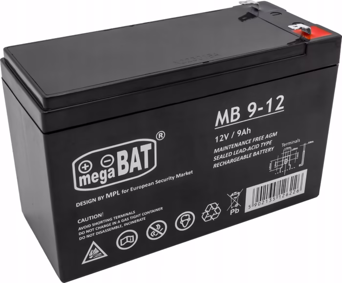 MegaBAT 12V 9.0Ah MB9-12 акумулаторна батерия за UPS и охранителни системи
